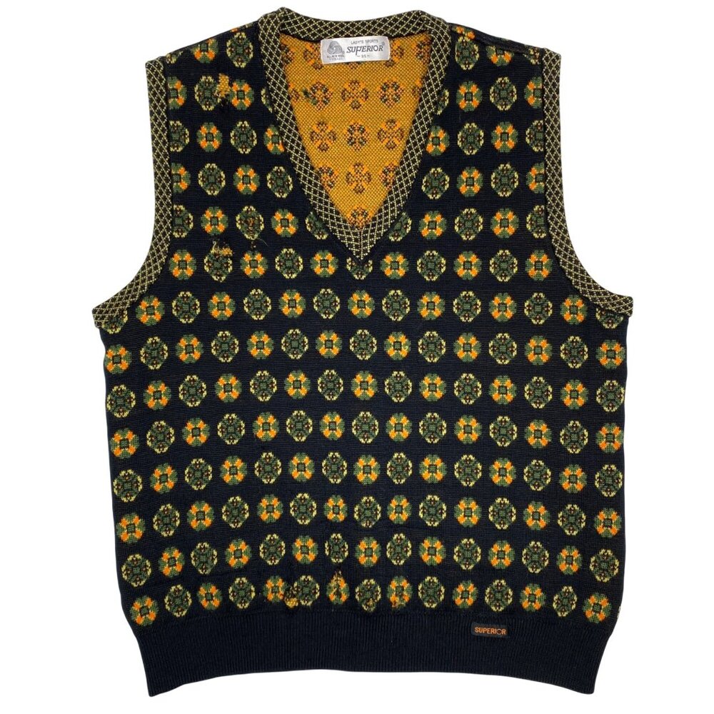 Vintage Wool Knitwear Superior Multicolor V-Neck Vest Women Sz M? - Flaws -